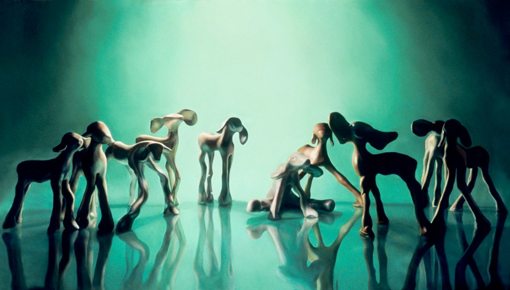 image of painting Untitled (Ten Figures on Large Green Ground) by artist Suzanne Walters
