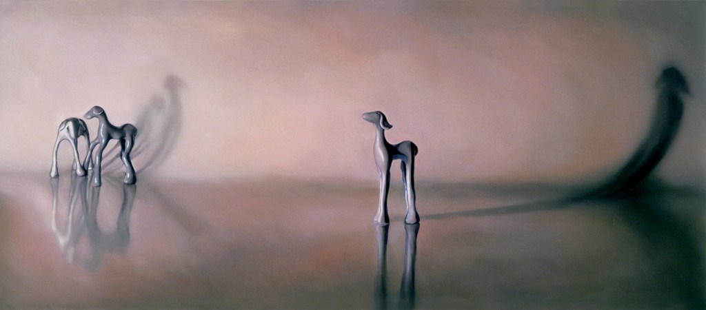 image of painting Untitled (Three Figures on Large Pale Ground) by artist Suzanne Walters oil on canvas