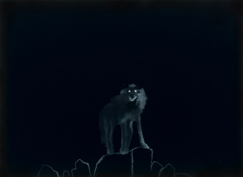 Watercolor painting Animal at Night by artist Suzanne Walters. Artwork is watercolor on paper.