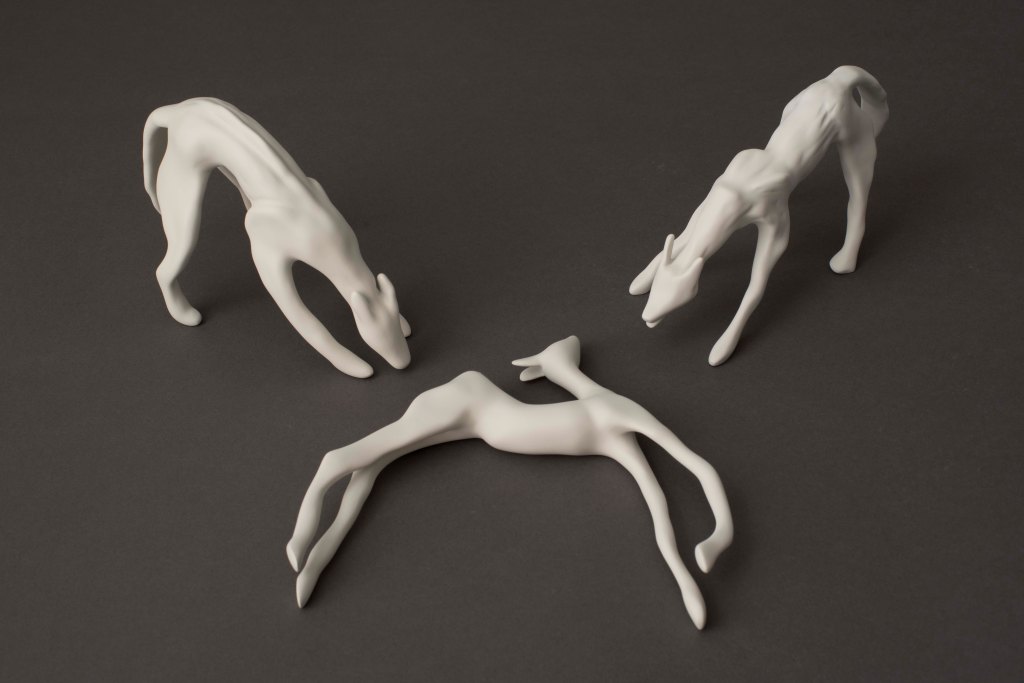 White animal figure sculpture by artist Suzanne Walters